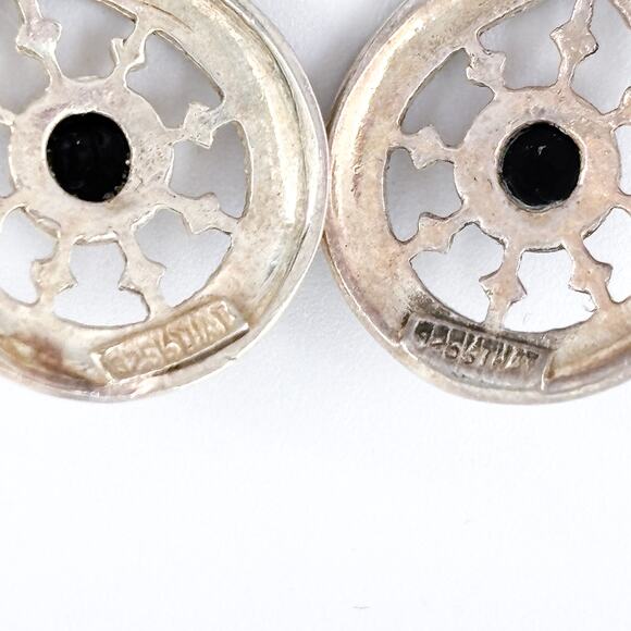 Vintage Sterling Silver 925 Thai Earrings | Onyx and Marcasite Teardrop Dangle - Picture 6 of 9